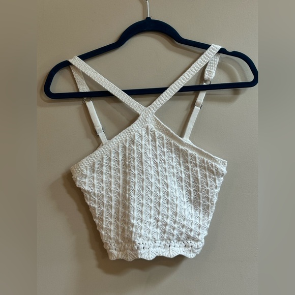 Hollister Tops - Hollister White Crochet Halter Crop Top Shirt Blouse with Adjustable Straps